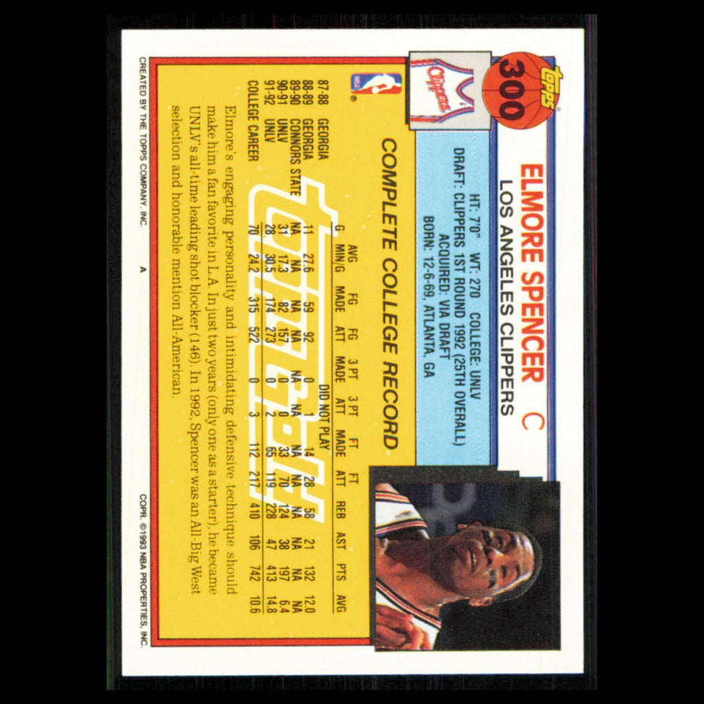 Elmore Spencer Rookie #300 1992 Topps Gold Los Angeles Clippers Basketball Card