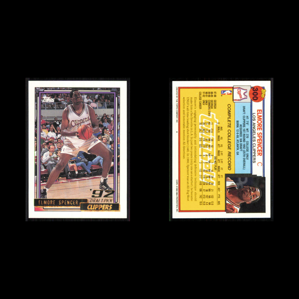 Elmore Spencer Rookie #300 1992 Topps Gold Los Angeles Clippers Basketball Card
