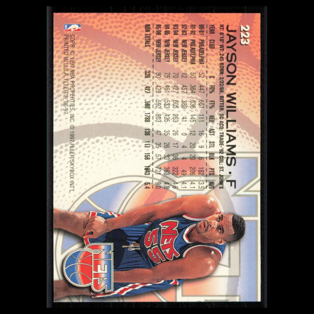 Jayson Williams #223 1996 Fleer New Jersey Nets Basketball Card NBA NM