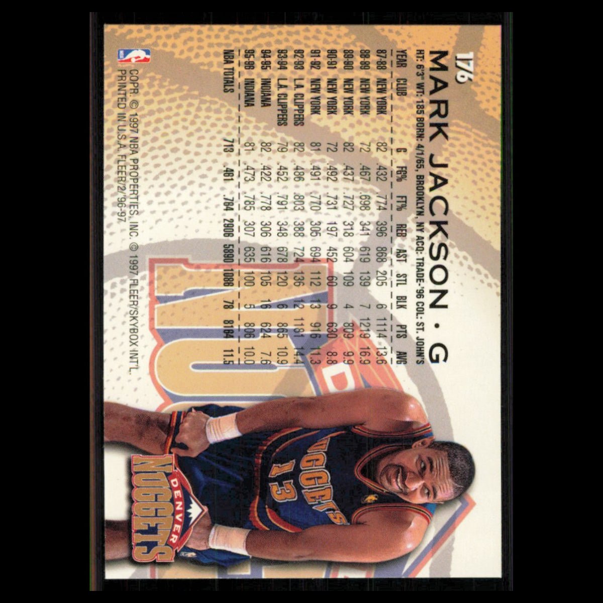 Mark Jackson #176 1996 Fleer Denver Nuggets Basketball Card NBA NM