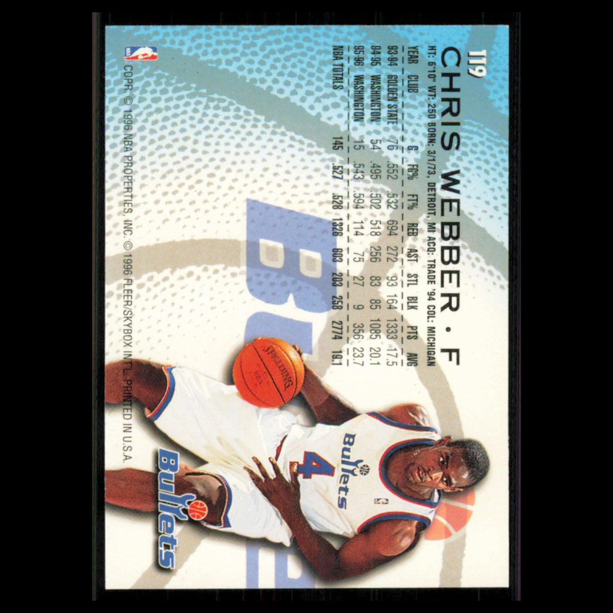 Chris Webber #119 1996 Fleer Washington Bullets Basketball Card NBA NM