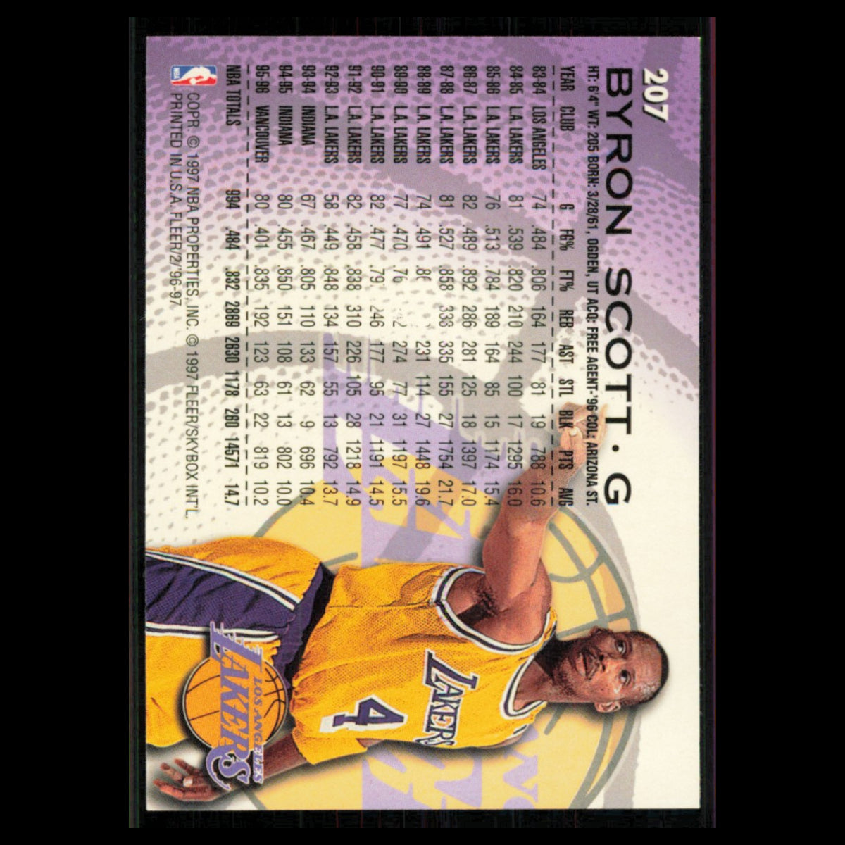 Byron Scott #207 1996 Fleer Los Angeles Lakers Basketball Card NBA NM