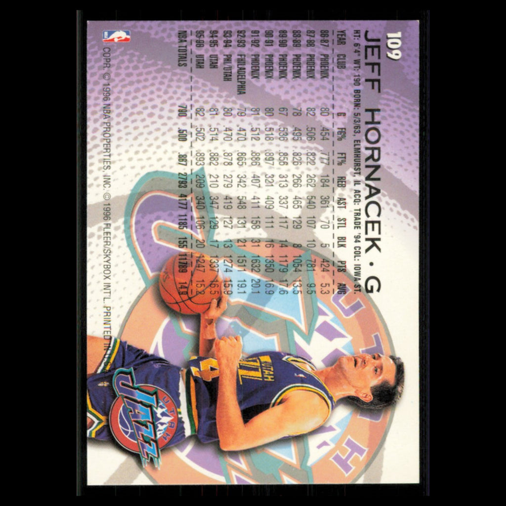 Jeff Hornacek #109 1996 Fleer Utah Jazz Basketball Card NBA NM