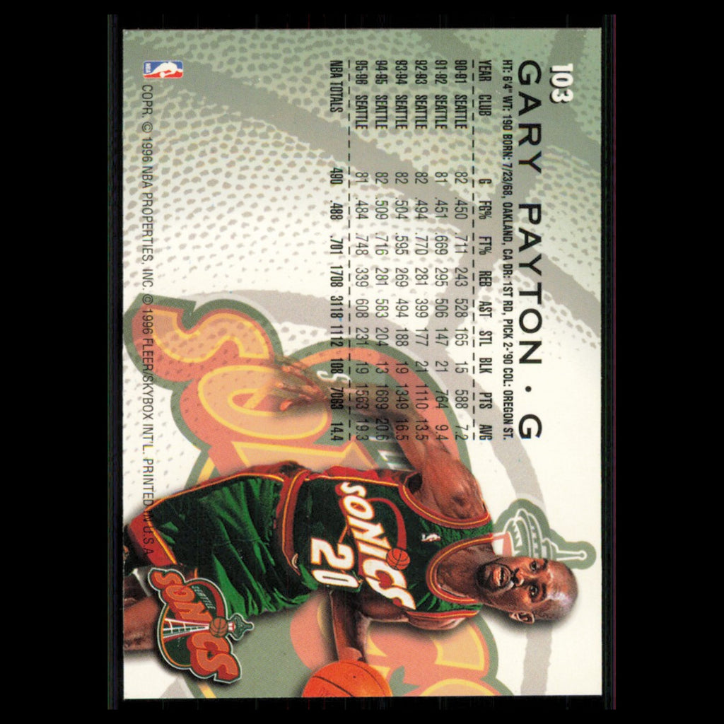 Gary Payton #103 1996 Fleer Seattle SuperSonics Basketball Card NBA NM