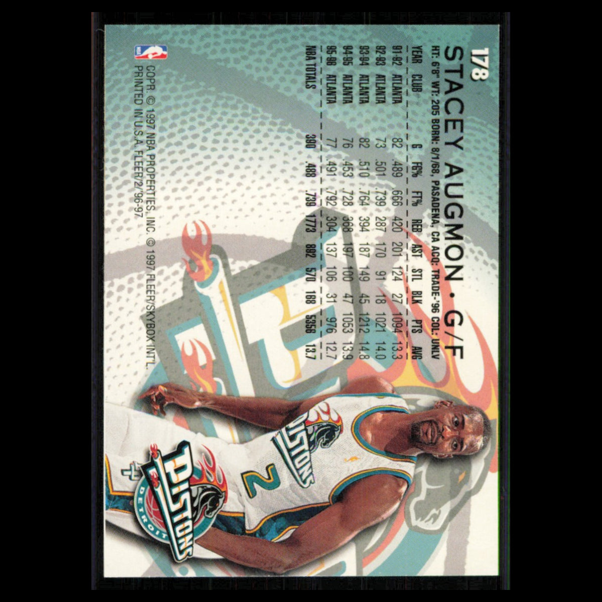 Stacey Augmon #178 1996 Fleer Detroit Pistons Basketball Card NBA NM