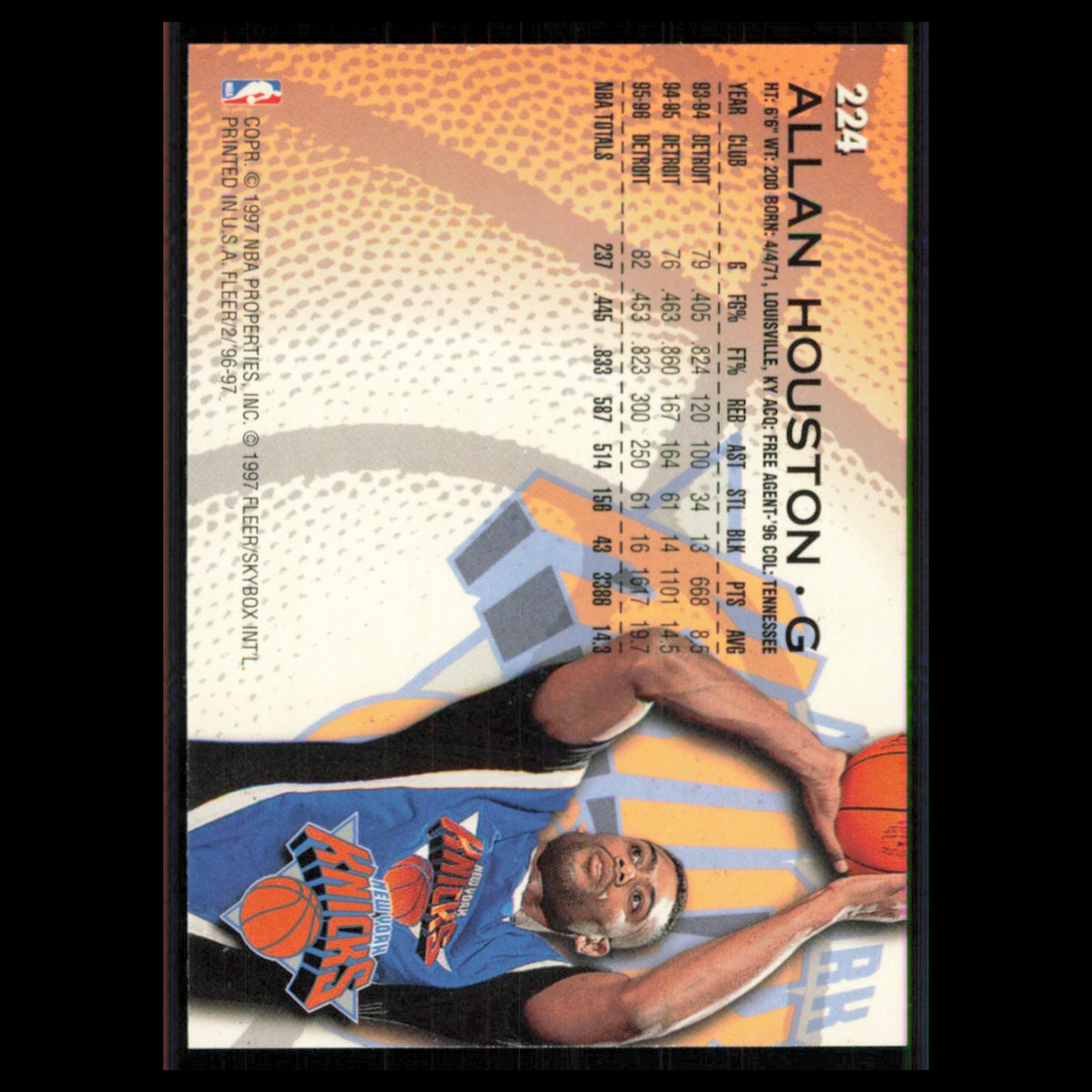Allan Houston #224 1996 Fleer New York Knicks Basketball Card NBA NM