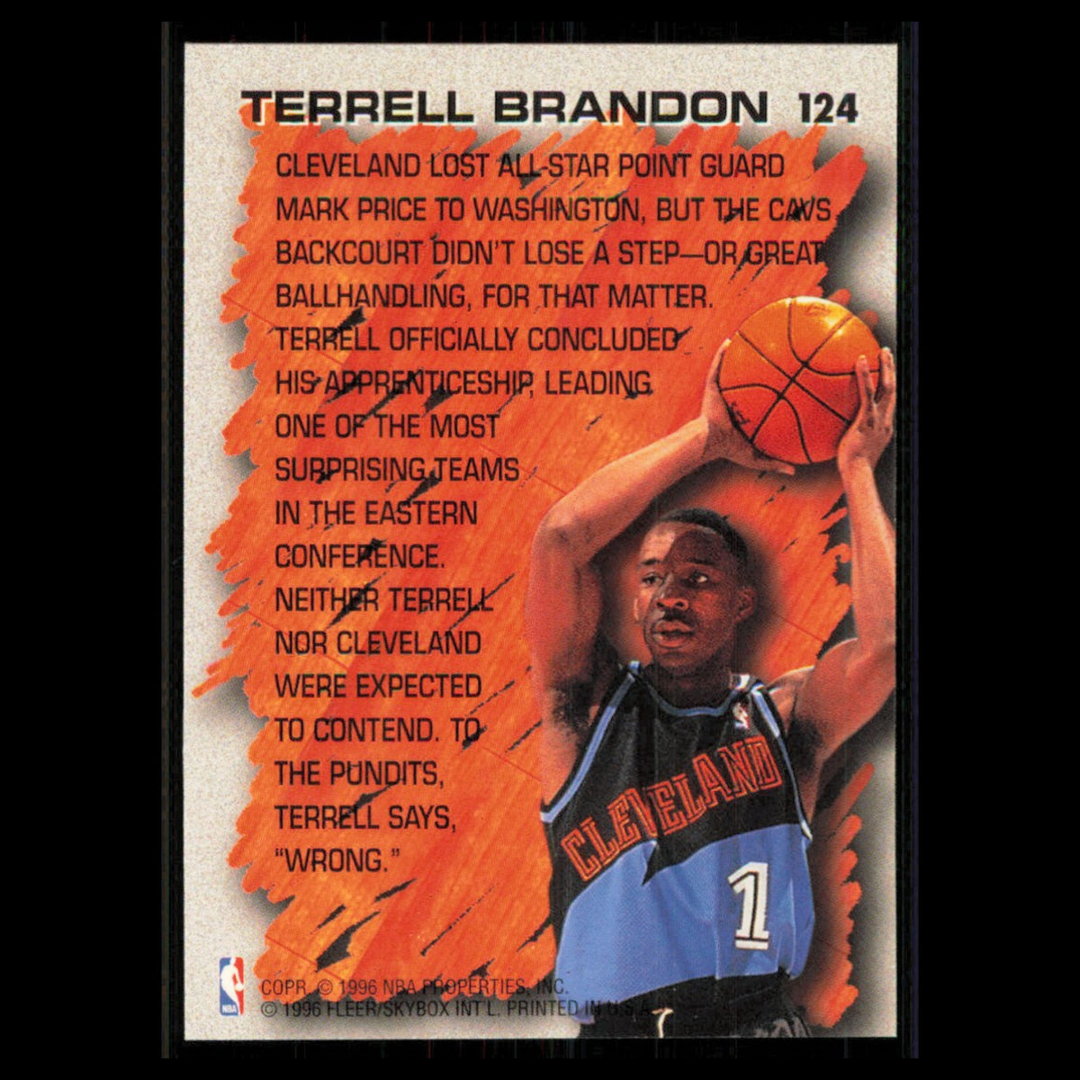Terrell Brandon #124 1996 Fleer Cleveland Cavaliers Basketball Card NBA NM