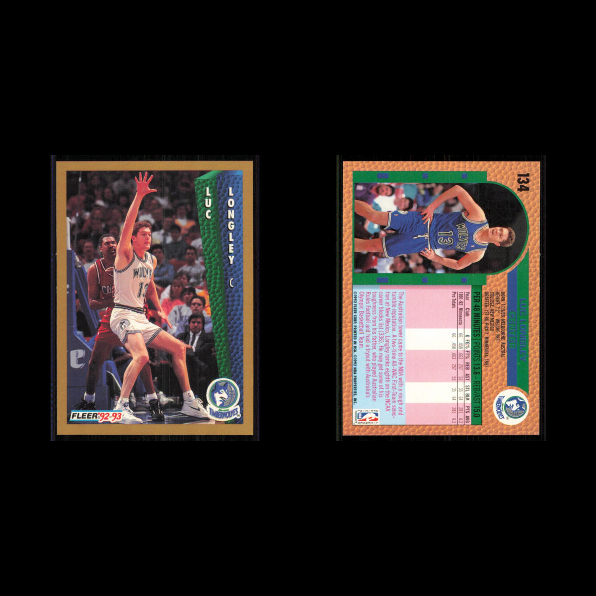 Luc Longley #134 1992 Fleer Minnesota Timberwolves Basketball Card NBA NM