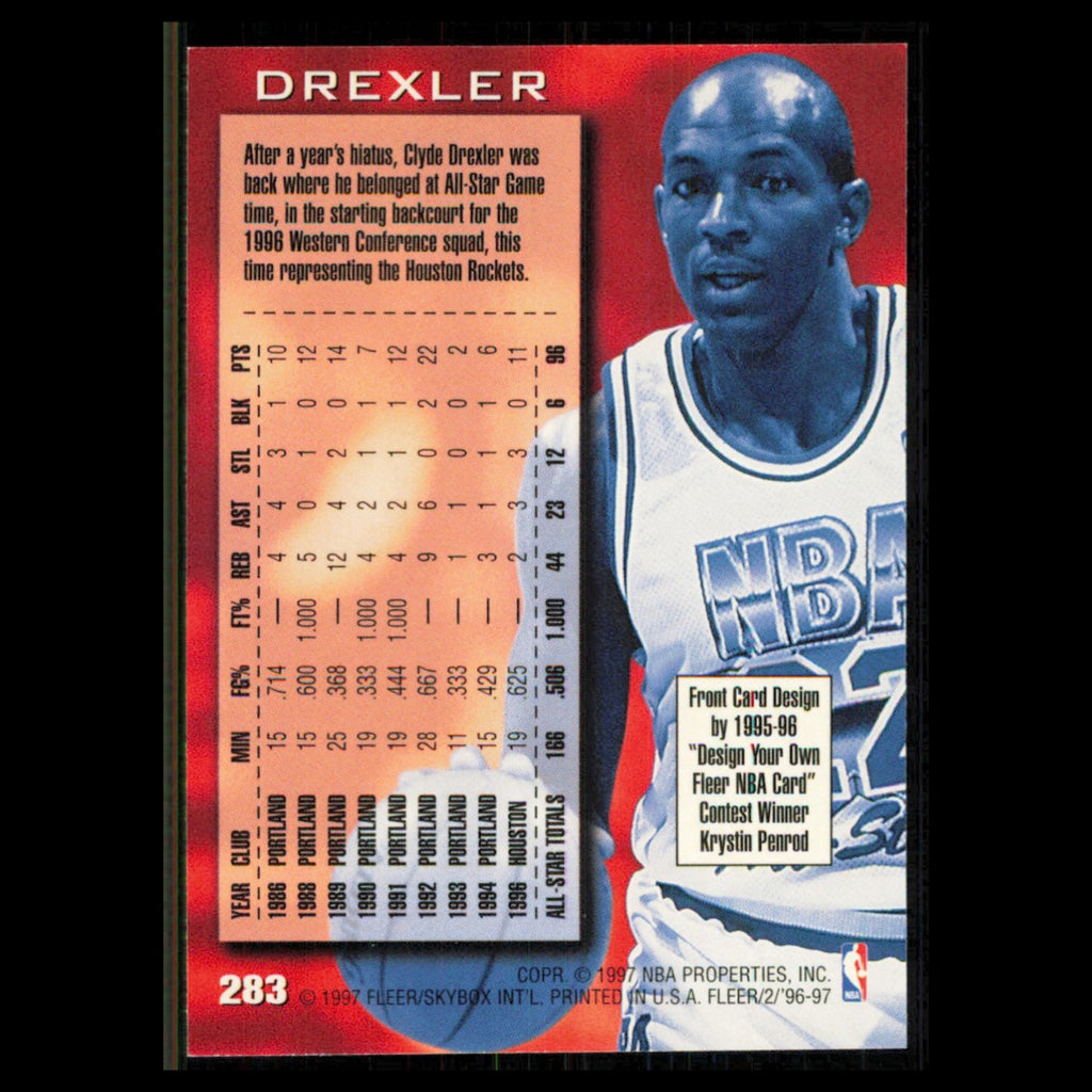 Clyde Drexler #283 1996 Fleer Houston Rockets Basketball Card NBA NM