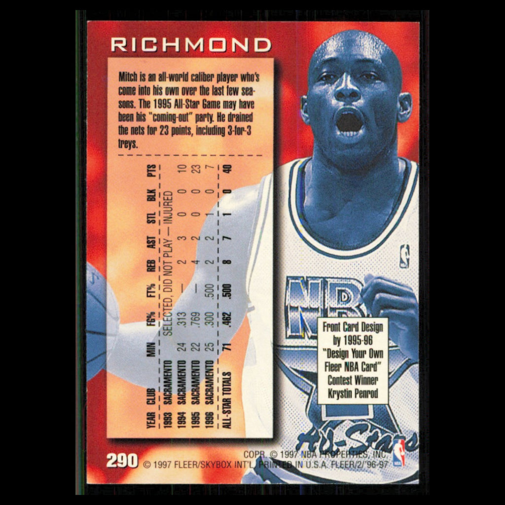 Mitch Richmond #290 1996 Fleer Sacramento Kings Basketball Card NBA NM
