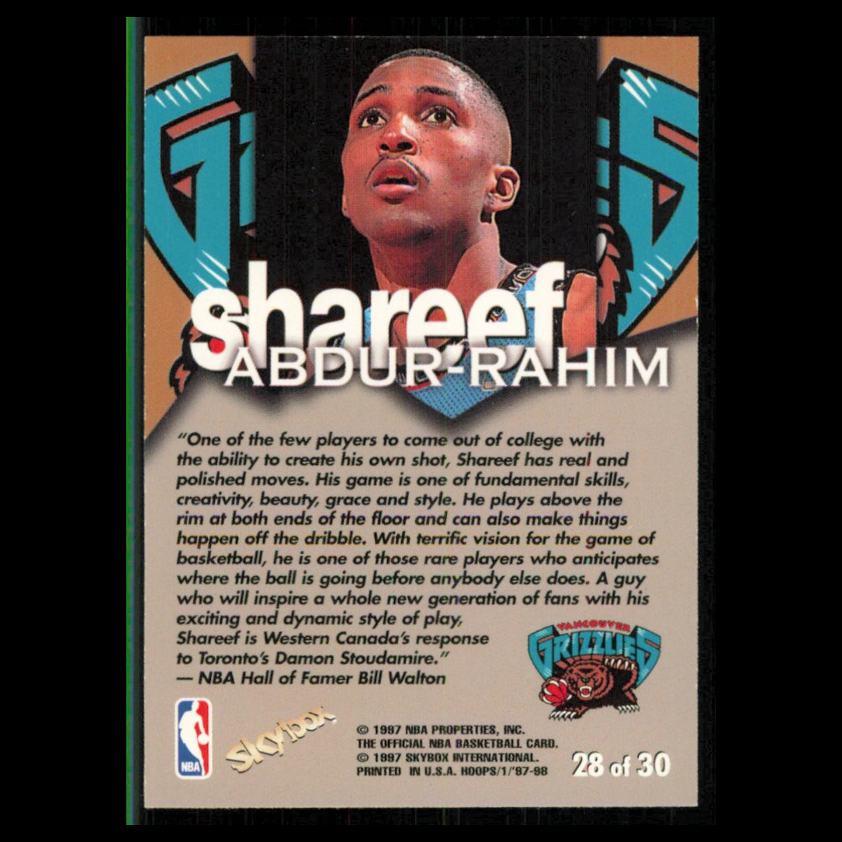 Shareef Abdur-Rahim Bill Walton #28 1996 Hoops Vancouver Grizzlies Basketball NM