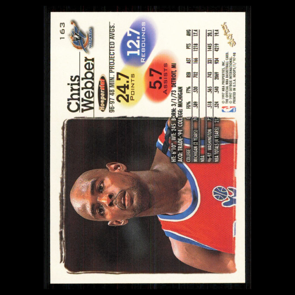 Chris Webber #163 1997 Hoops Washington Wizards Basketball Card NBA NM