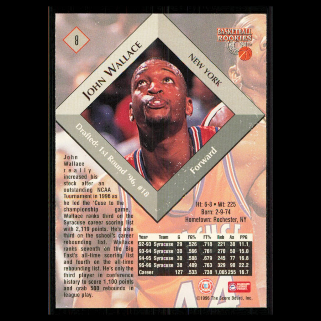John Wallace Rookie #8 1996 Score Board Syracuse Orangemen Basketball Card NBA