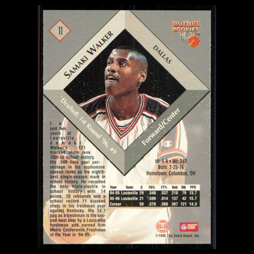 Samaki Walker Rookie #11 1996 Score Board Louisville Cardinals Basketball Card