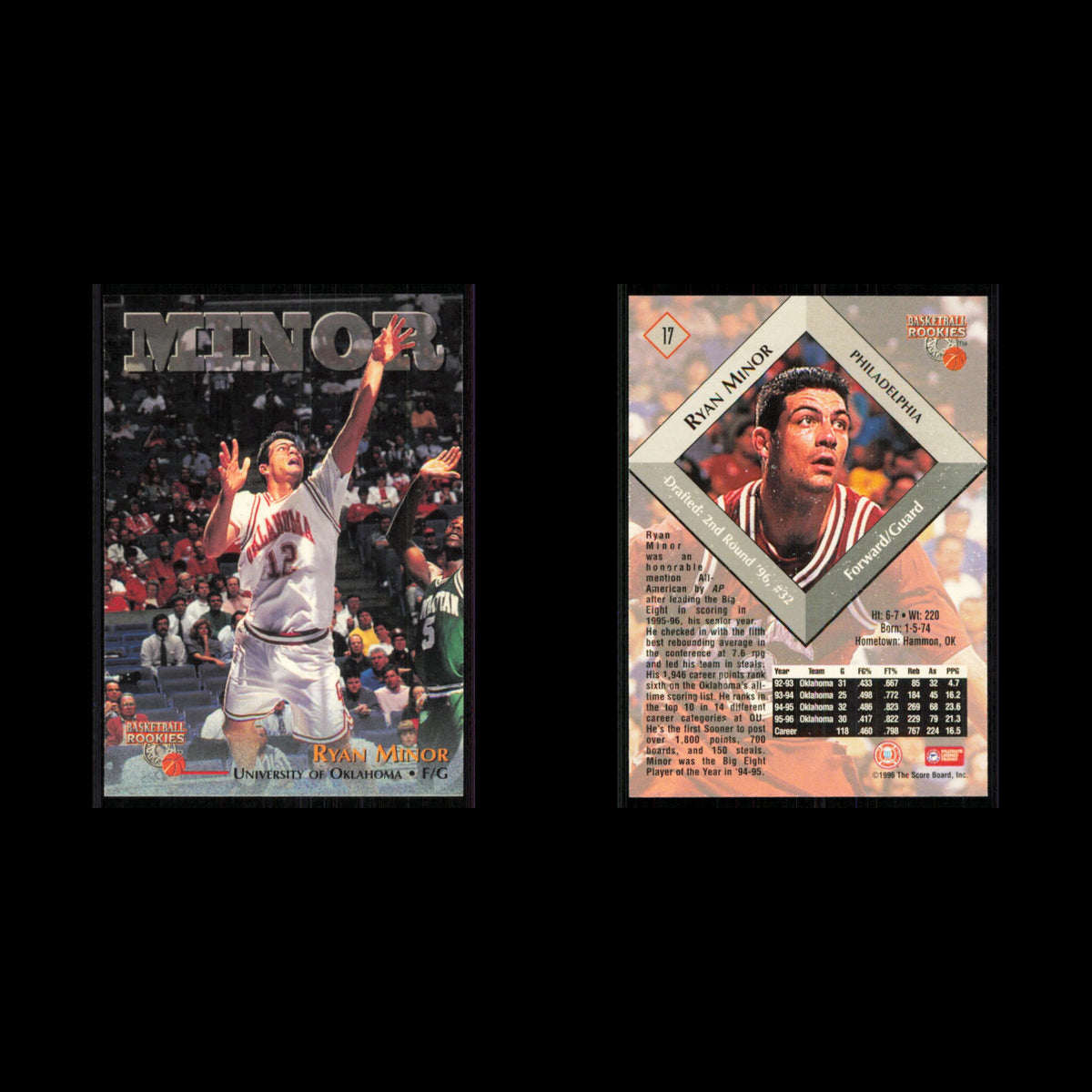 Ryan Minor Rookie #17 1996 Score Board Oklahoma Sooners Basketball Card NBA NM