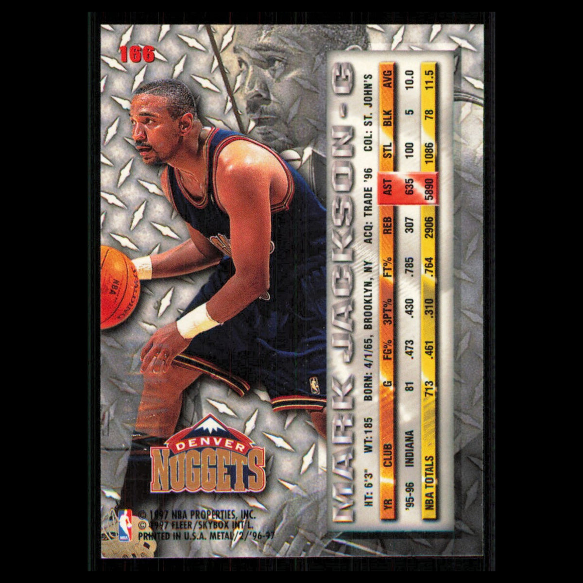 Mark Jackson #166 1996 Fleer Metal Denver Nuggets Basketball Card NBA NM