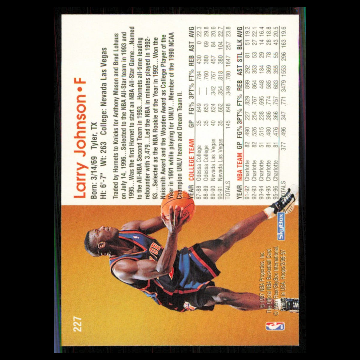 Larry Johnson #227 1996 Hoops New York Knicks Basketball Card NBA NM