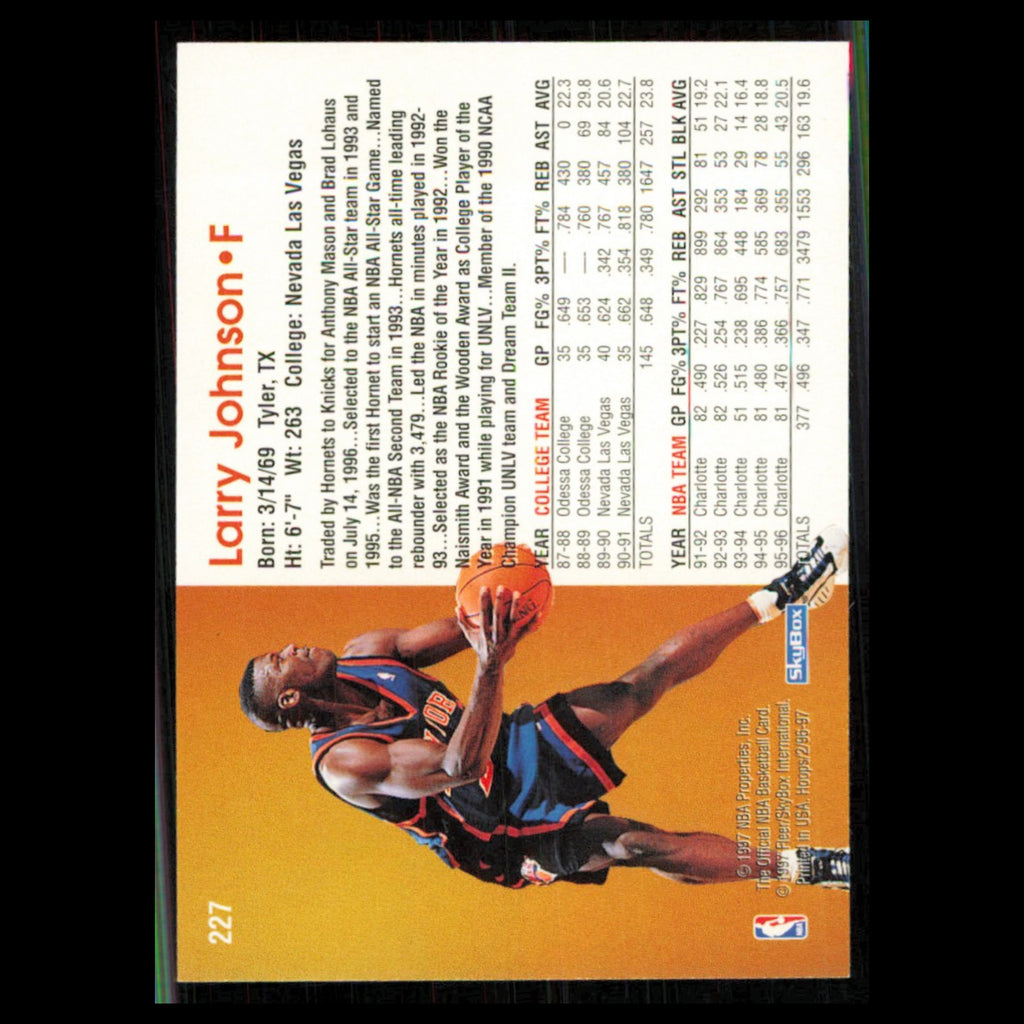 Larry Johnson #227 1996 Hoops New York Knicks Basketball Card NBA NM