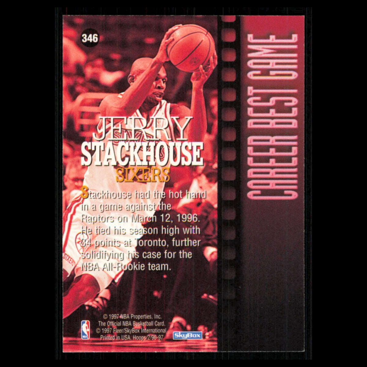 Jerry Stackhouse #346 1996 Hoops Philadelphia 76ers Basketball Card NBA NM
