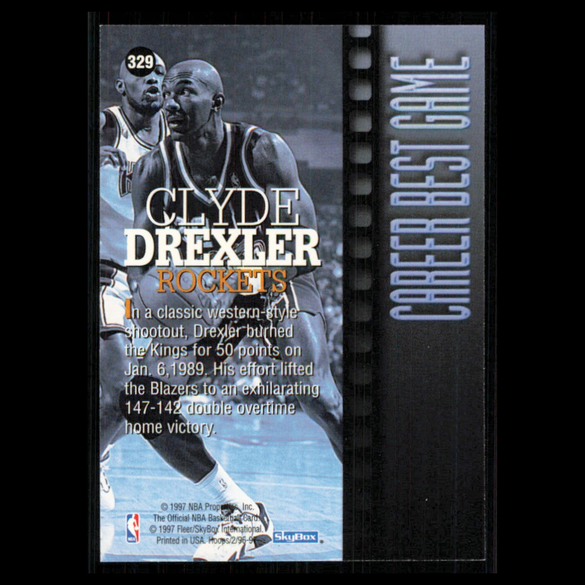 Clyde Drexler #329 1996 Hoops Houston Rockets Basketball Card NBA NM