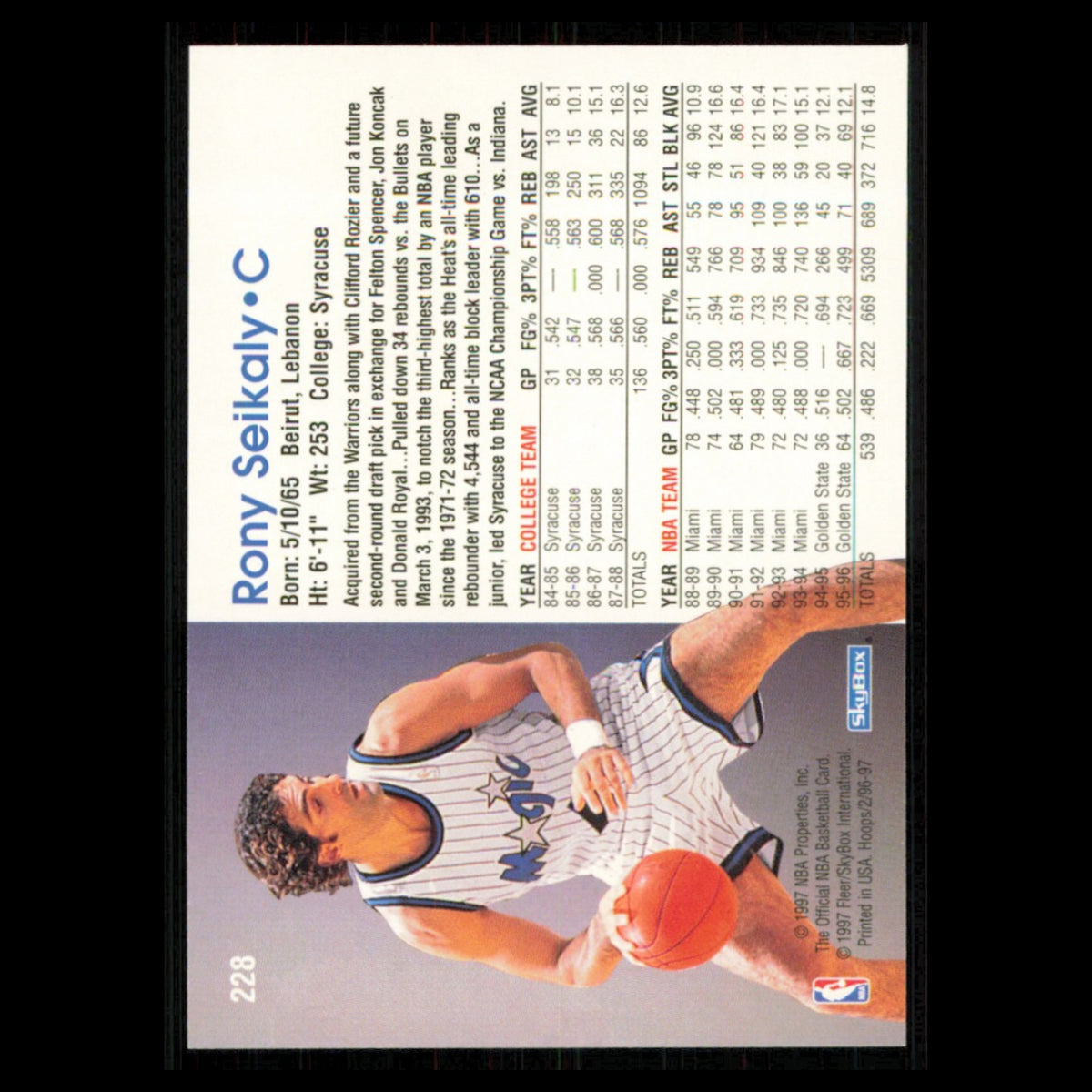 Rony Seikaly #228 1996 Hoops Orlando Magic Basketball Card NBA NM