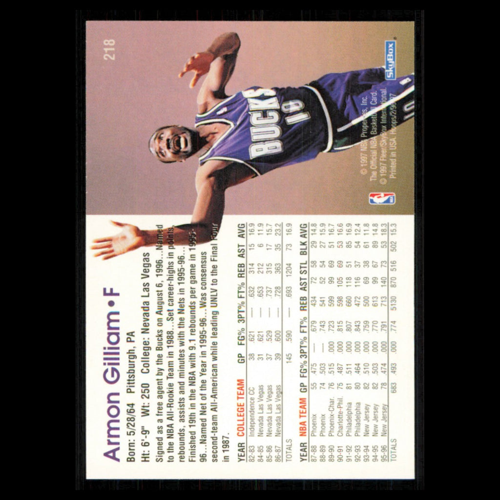Armon Gilliam #218 1996 Hoops Milwaukee Bucks Basketball Card NBA NM