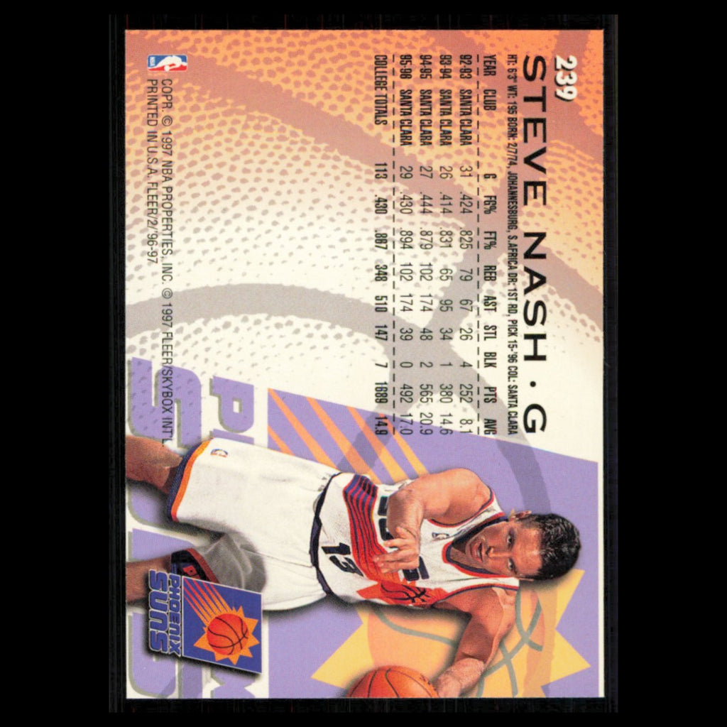Steve Nash Rookie #239 1996 Fleer Phoenix Suns Basketball Card NBA NM