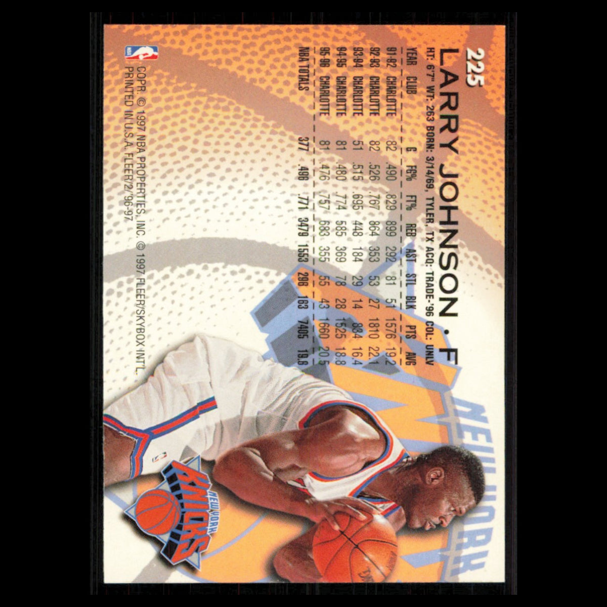 Larry Johnson #225 1996 Fleer New York Knicks Basketball Card NBA NM