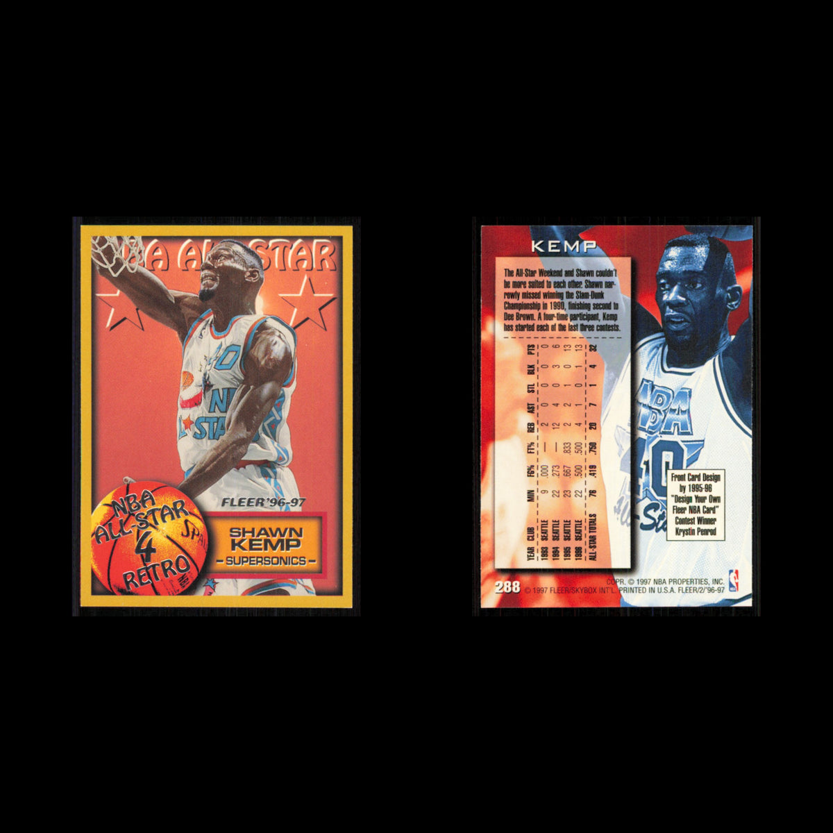 Shawn Kemp #288 1996 Fleer Seattle SuperSonics Basketball Card NBA NM
