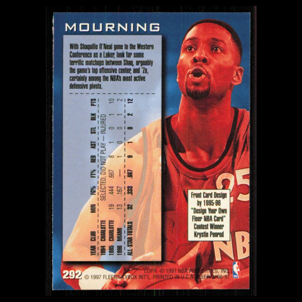 Alonzo Mourning #292 1996 Fleer Miami Heat Basketball Card NBA NM