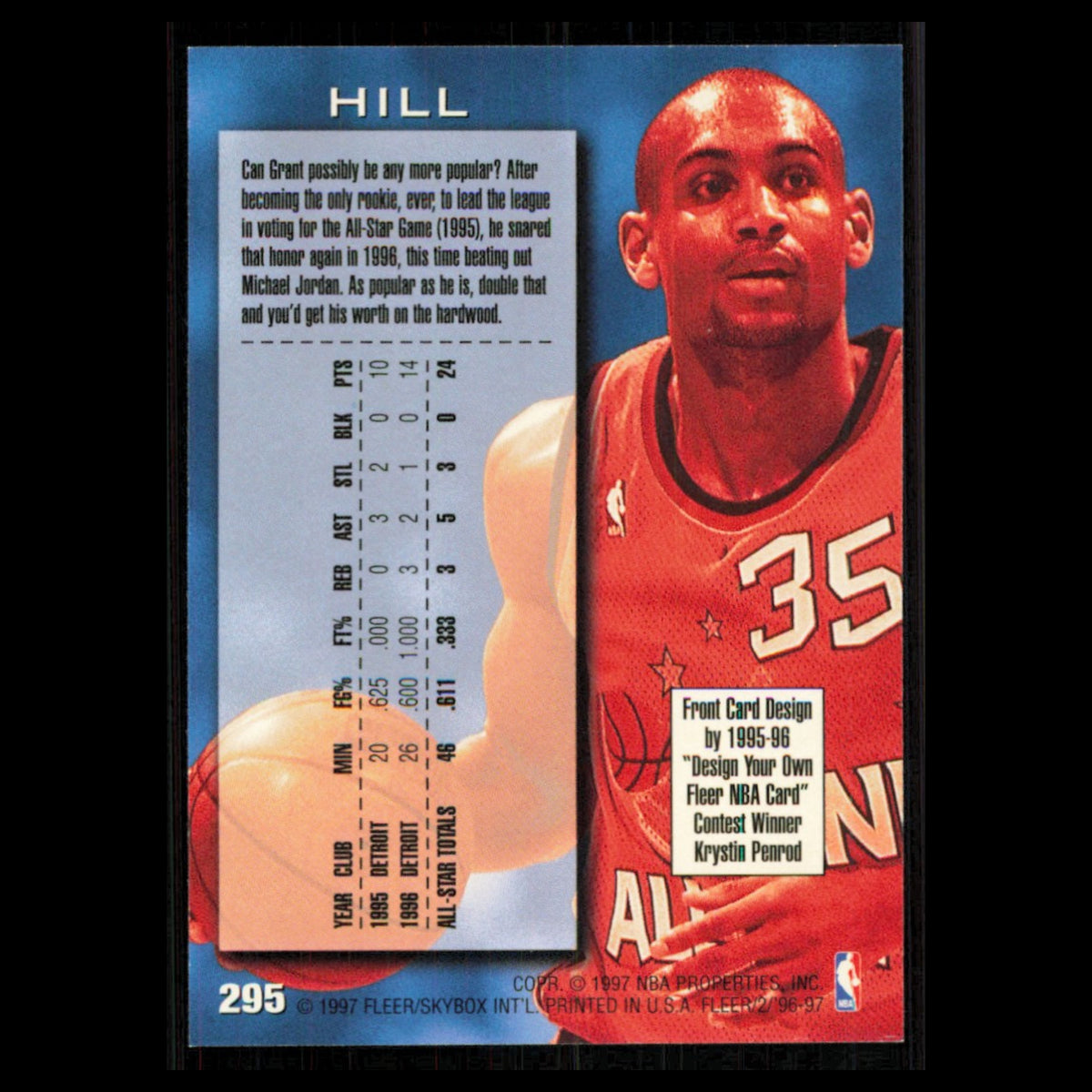 Grant Hill #295 1996 Fleer Detroit Pistons Basketball Card NBA NM