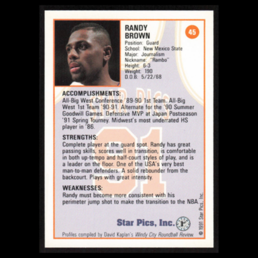 Randy Brown #45 1991 Star Pics New Mexico State Aggies Basketball Card NBA NM