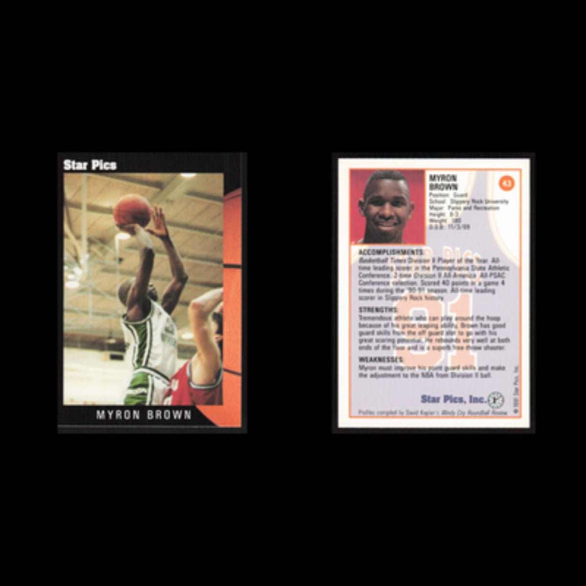 Myron Brown #43 1991 Star Pics Slippery Rock University The Rock Basketball Card