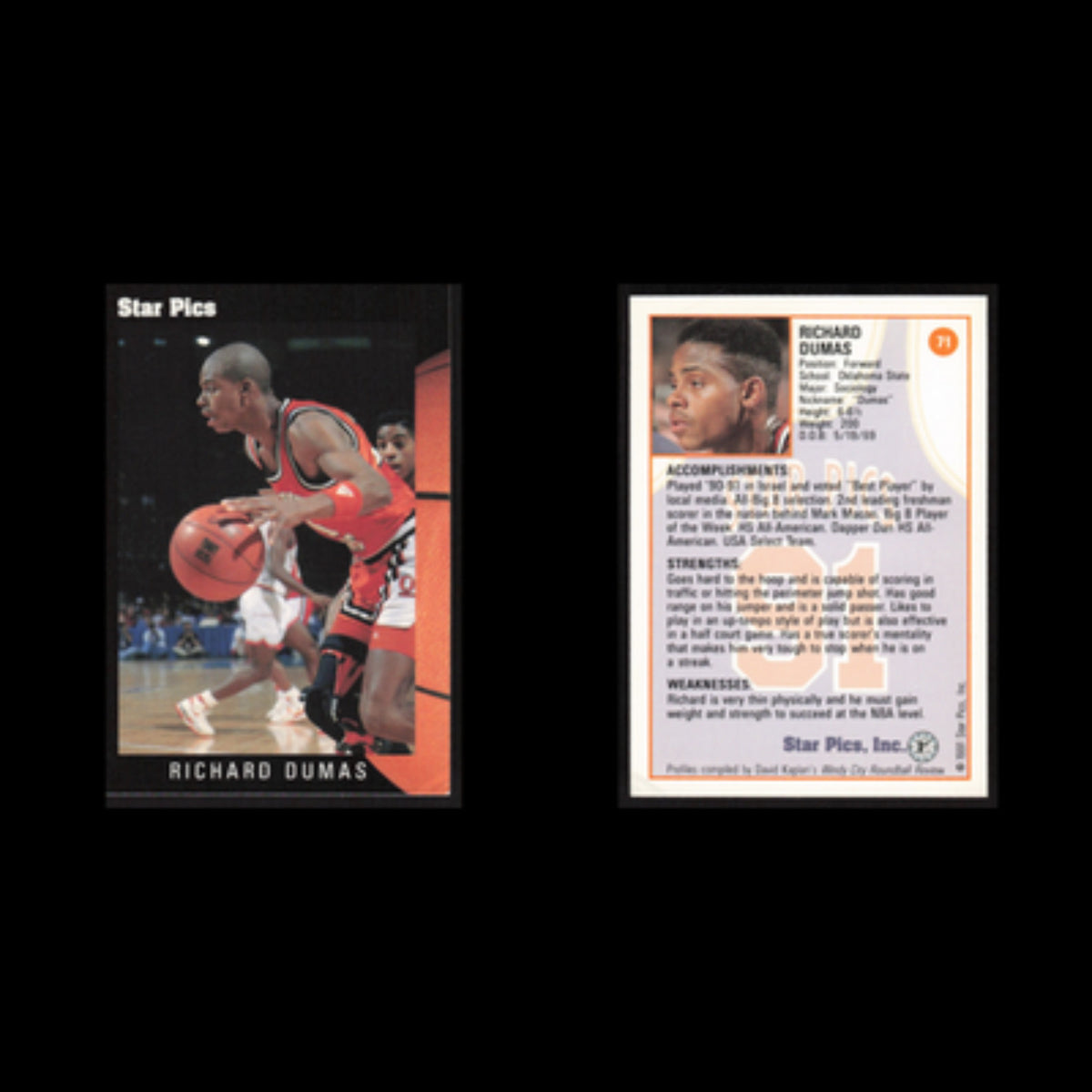 Richard Dumas #71 1991 Star Pics Oklahoma State Cowboys Basketball Card NBA NM