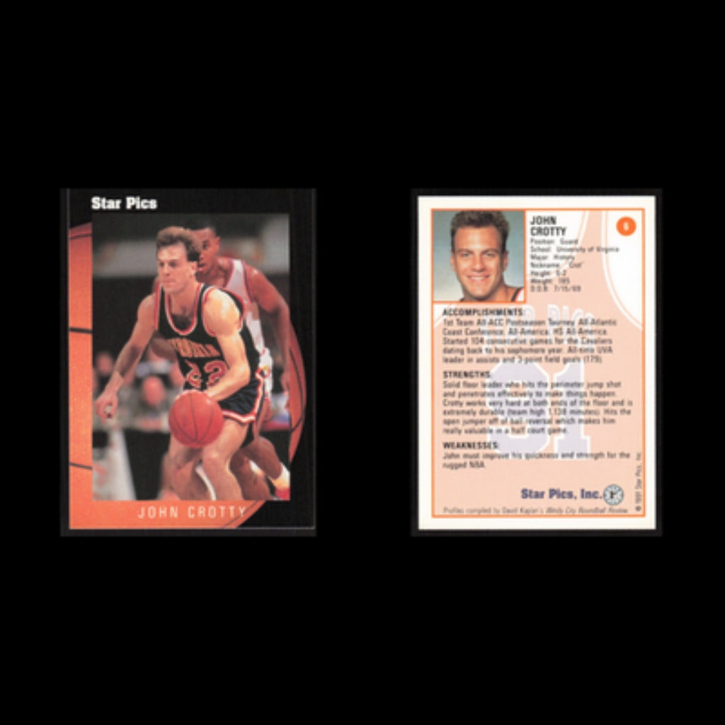 John Crotty #6 1991 Star Pics Virginia Cavaliers Basketball Card NBA NM