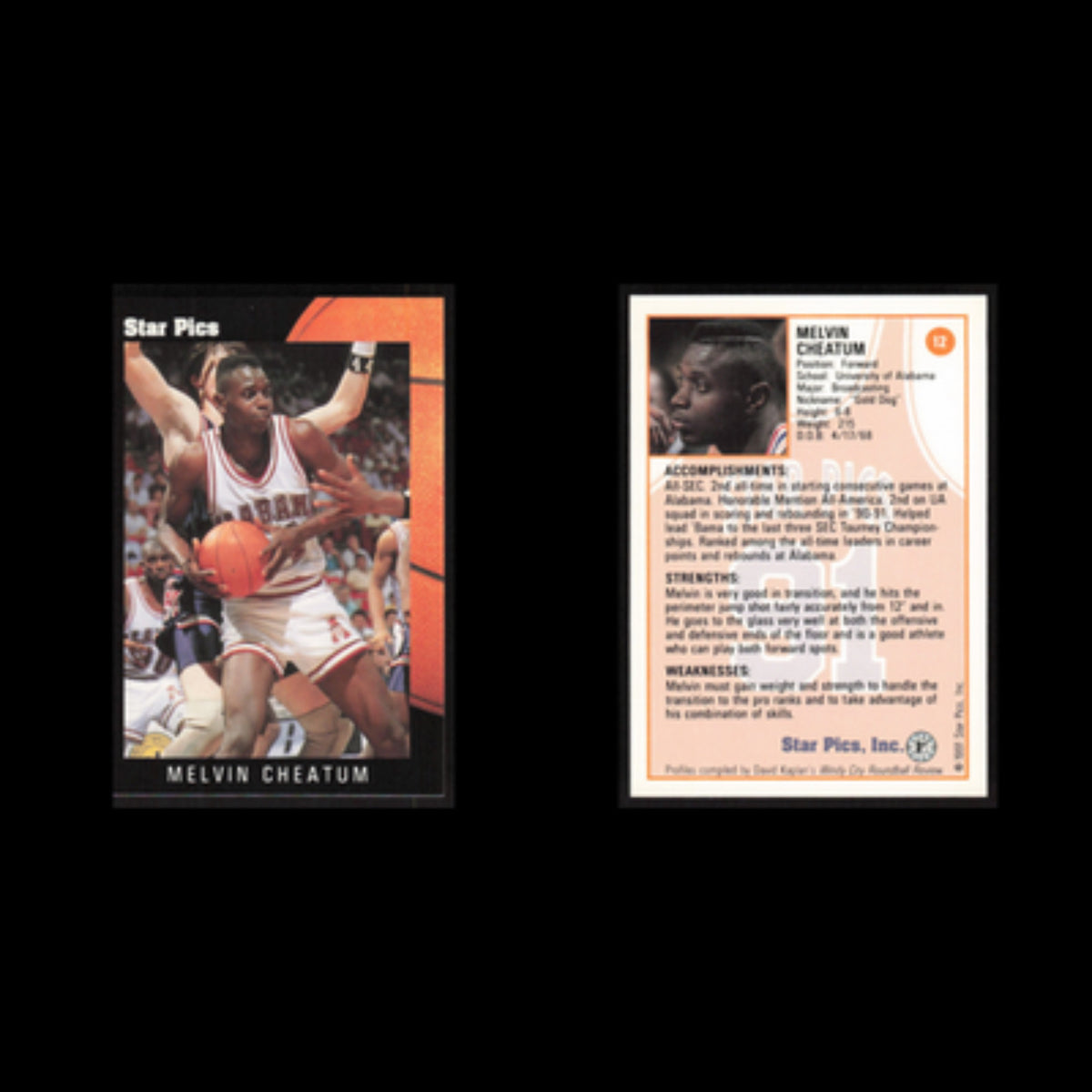 Melvin Cheatum #12 1991 Star Pics Alabama Crimson Tide Basketball Card NBA NM