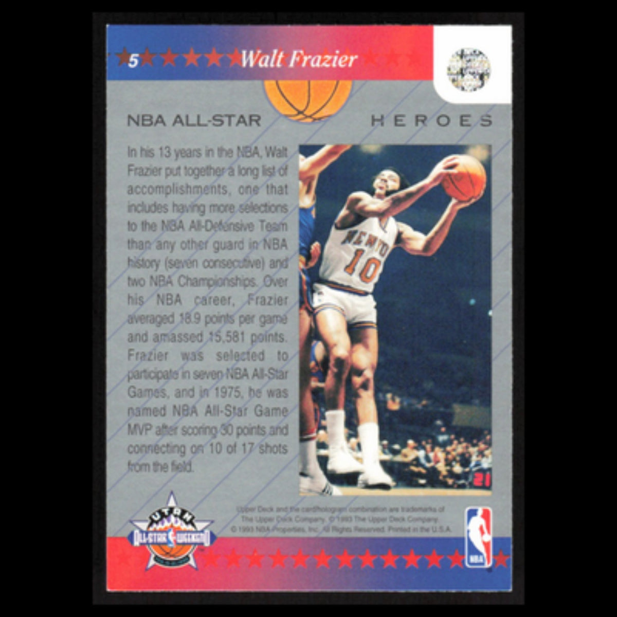 Walt Frazier #5 1992 Upper Deck NBA All-Star New York Knicks Basketball Card NBA