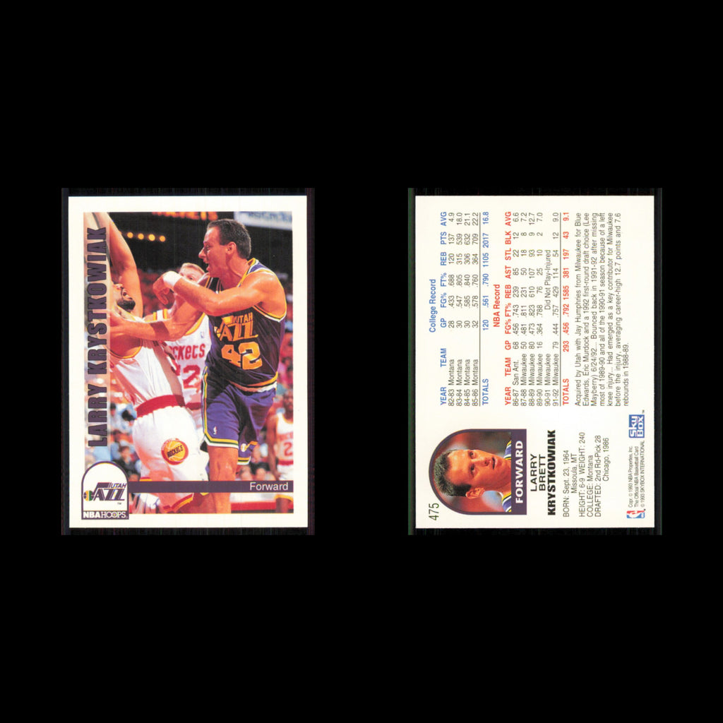 Larry Krystkowiak #475 1992 Hoops Utah Jazz Basketball Card NBA NM