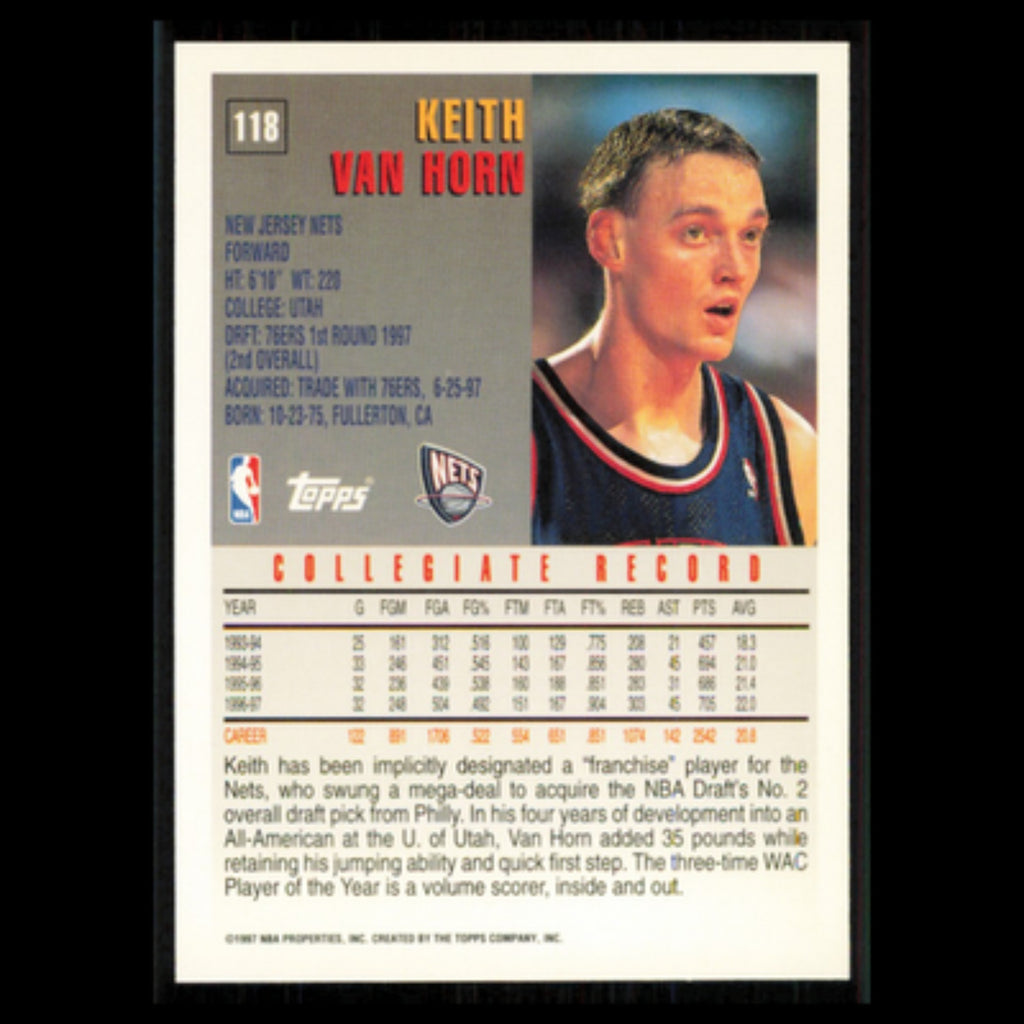 Keith Van Horn Rookie #118 1997 Topps New Jersey Nets Basketball Card NBA NM