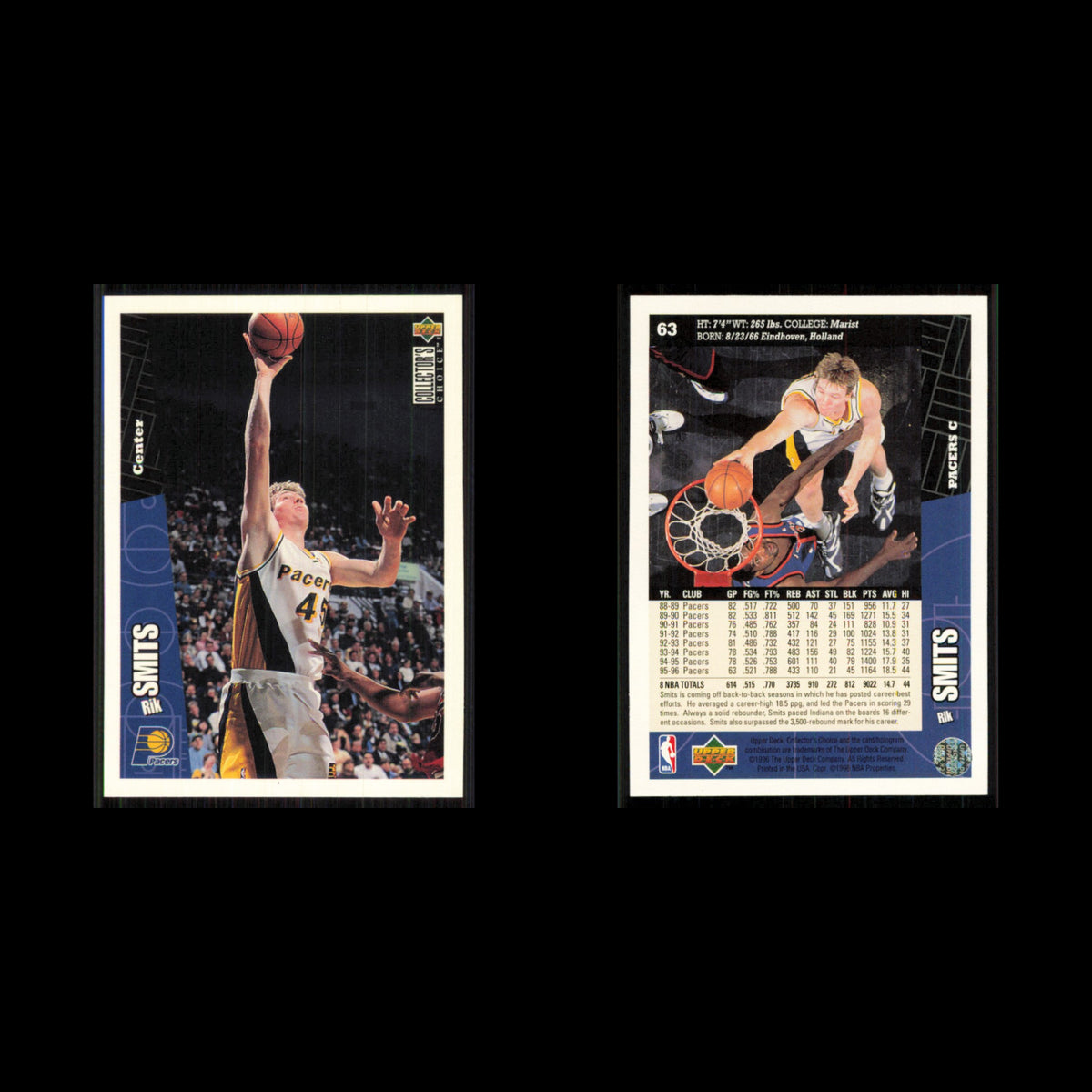 Rik Smits #63 1996 Upper Deck Collectors Choice Indiana Pacers Basketball Card
