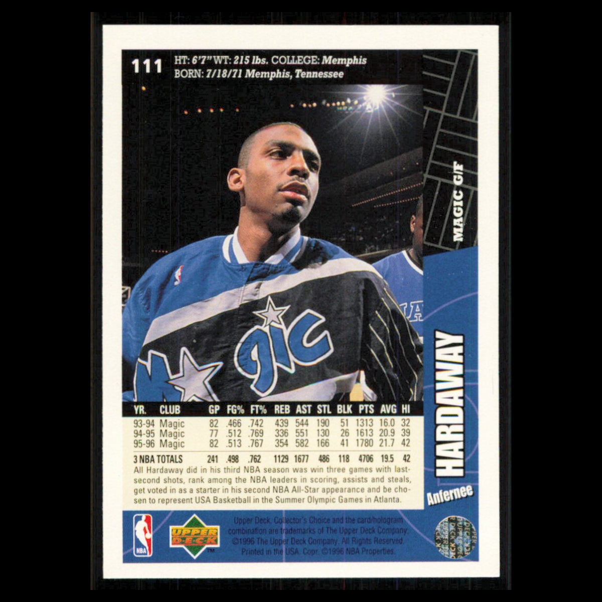 Anfernee Hardaway #111 Penny 1996 Upper Deck Collectors Choice Orlando Magic NBA