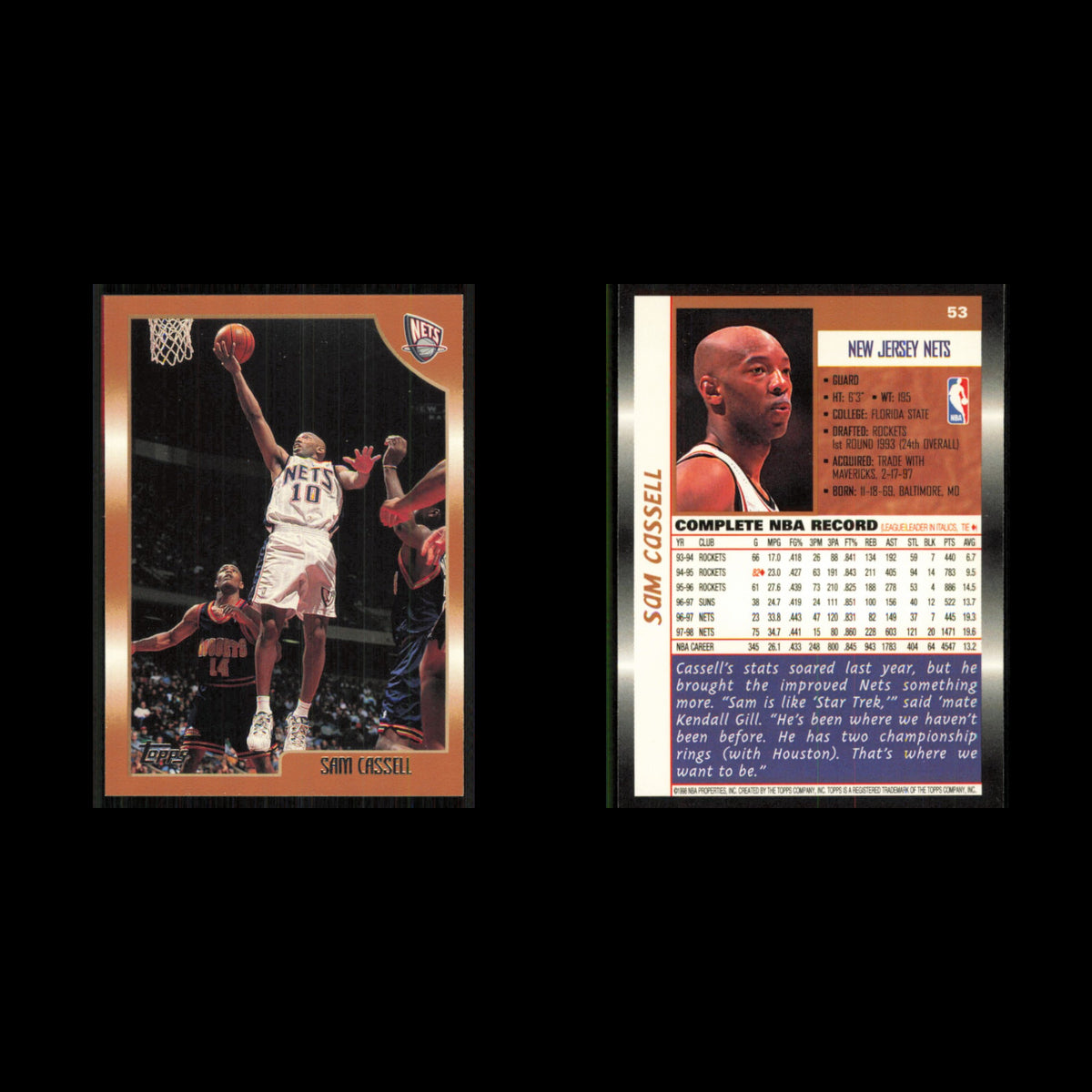 Sam Cassell #53 1998 Topps New Jersey Nets Basketball Card NBA NM