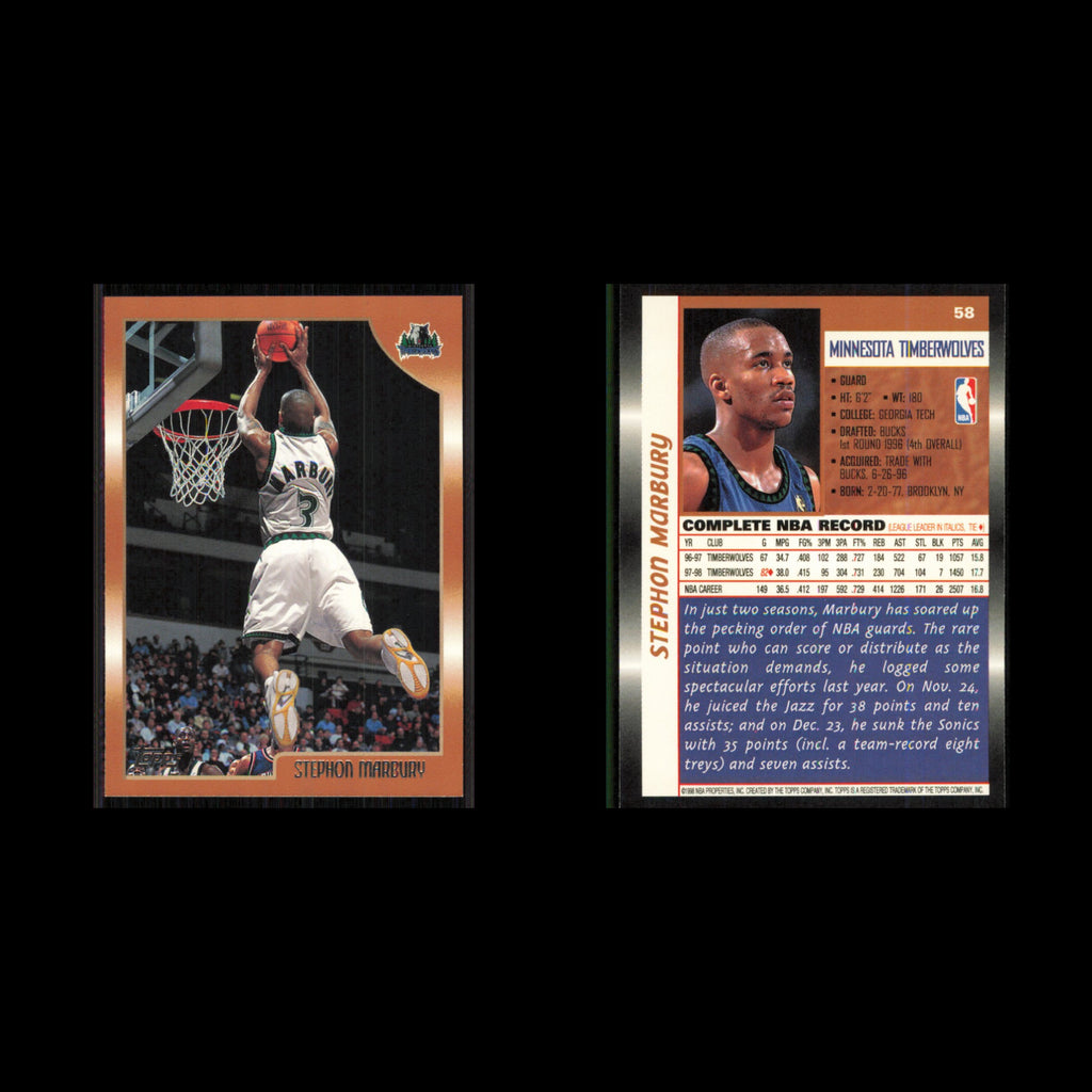 Stephon Marbury #58 1998 Topps Minnesota Timberwolves Basketball Card NBA NM