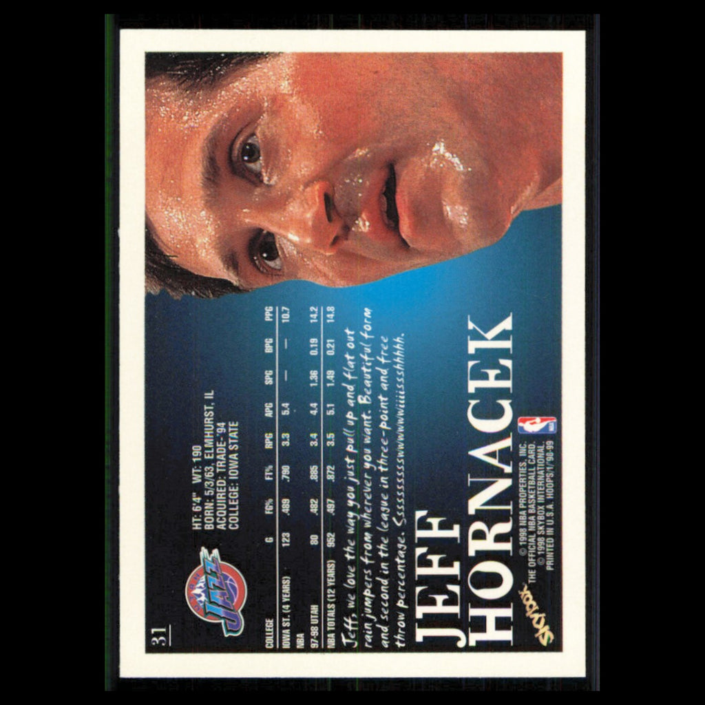 Jeff Hornacek #31 1998 Hoops Utah Jazz Basketball Card NBA NM
