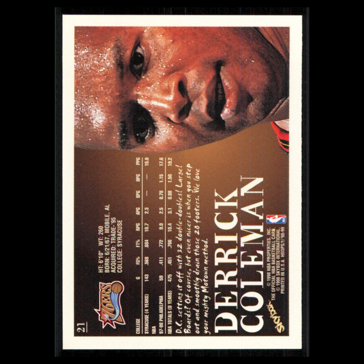 Derrick Coleman #21 1998 Hoops Philadelphia 76ers Basketball Card NBA NM