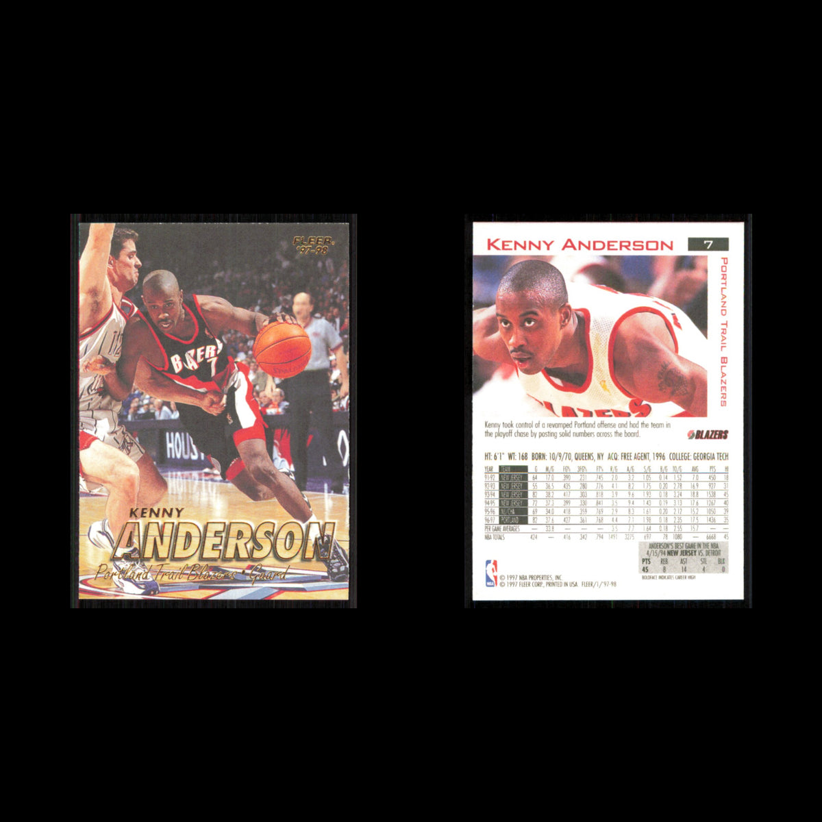 Kenny Anderson #7 1997 Fleer Portland Trail Blazers Basketball Card NBA NM