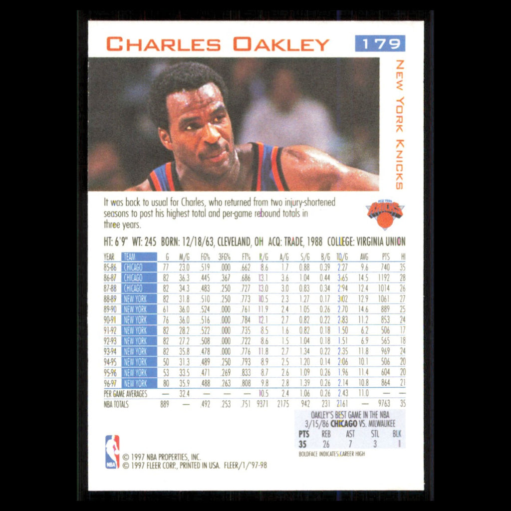 Charles Oakley #179 1997 Fleer New York Knicks Basketball Card NBA NM