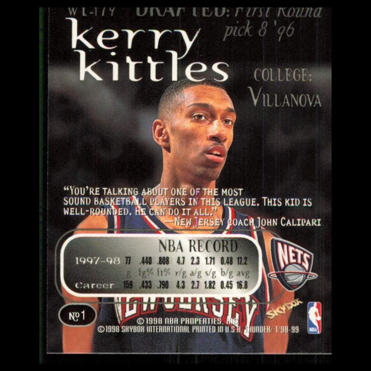Kerry Kittles #1 1998 SkyBox Thunder New Jersey Nets Basketball Card NBA NM