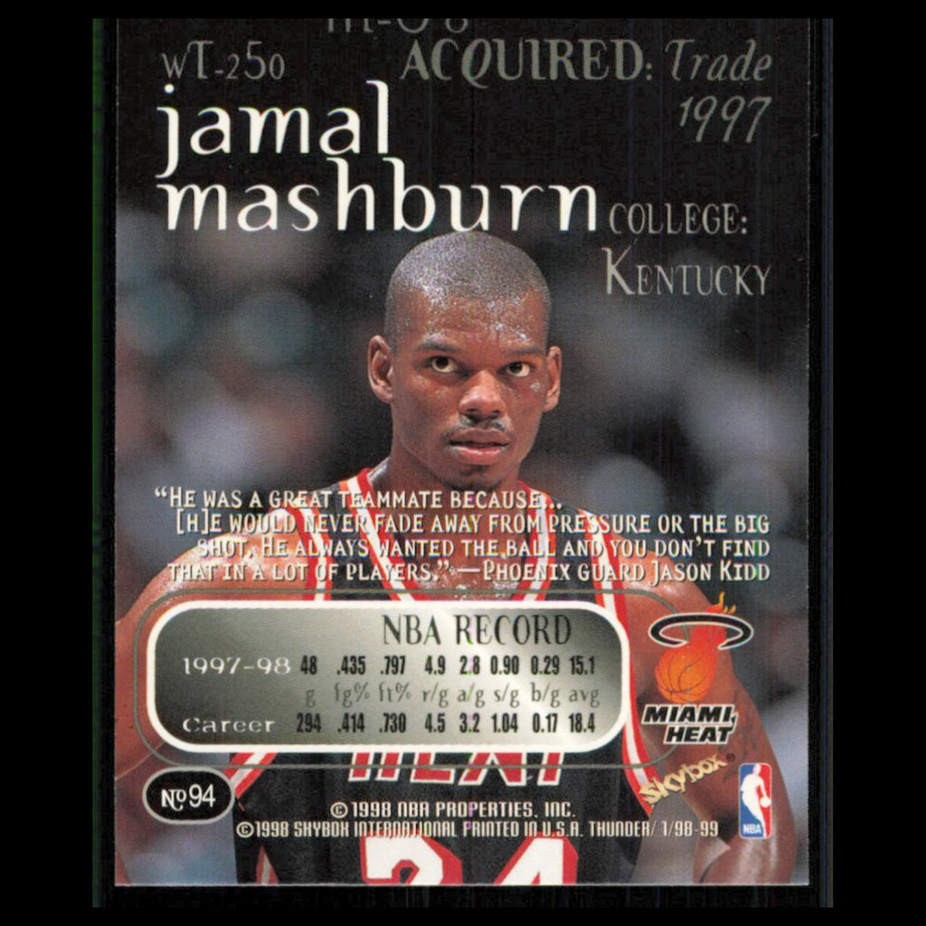 Jamal Mashburn #58 1998 SkyBox Thunder Miami Heat Basketball Card NBA NM