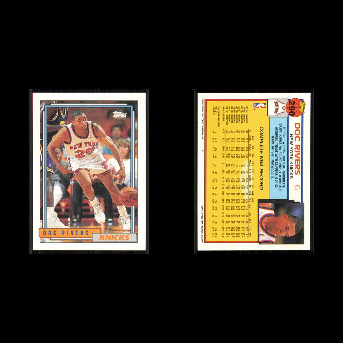 Doc Rivers #290 1992 Topps New York Knicks Basketball Card NBA NM